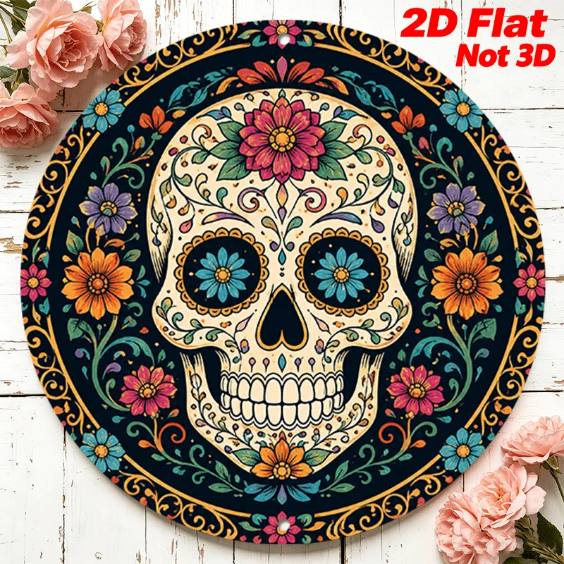 CIFBUY Retro Day Of The Dead Sugar Skull Floral Aluminum Wall Art Waterproof Wearproof Home Yard Room Decor Gift