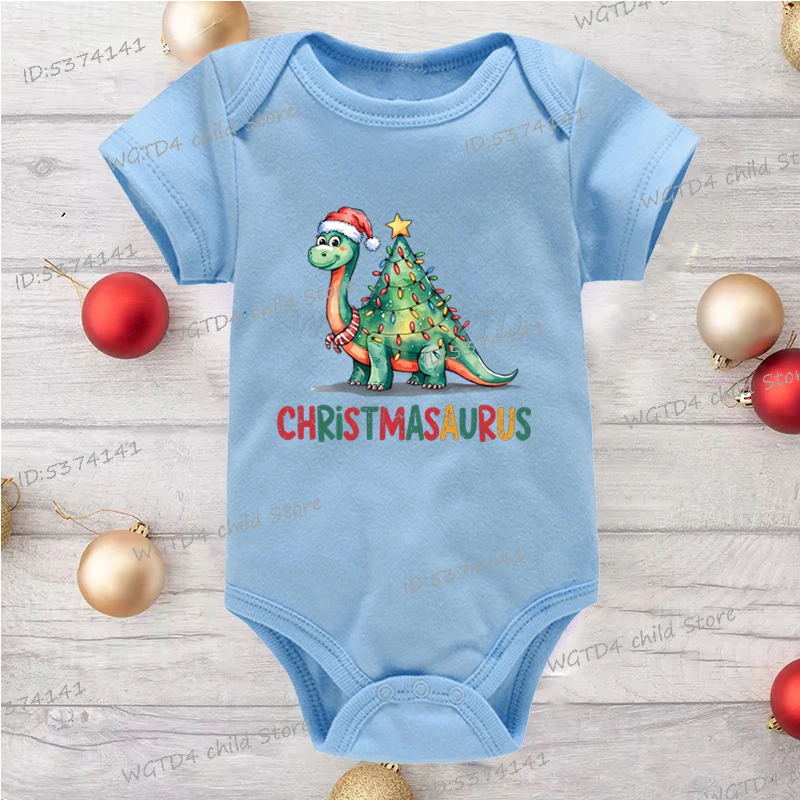 لطيف عيد الميلاد ديناصور الرضع جمبسوت من القطن مضحك أضواء عيد الميلاد الأشجار الكرتون الطفل رومبير هدايا حفلة عيد الميلاد ملابس الطفل #4