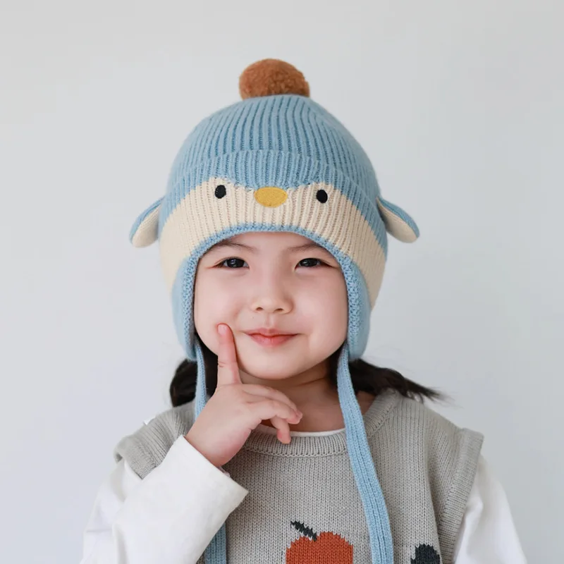 

Детская вязаная шапка, зимняя шерстяная шапка с защитой ушей, детский трикотаж, подходит для путешествий и улицы