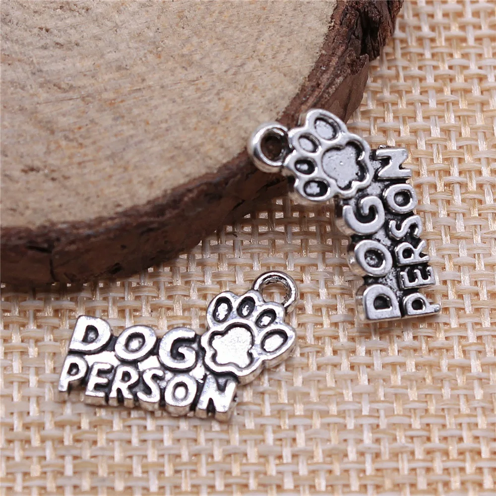 WYSIWYG 10pcs 18x13mm Antique Silver Color Dog Person Paws Charms Pendant For DIY Jewelry Making Jewelry Craft Findings