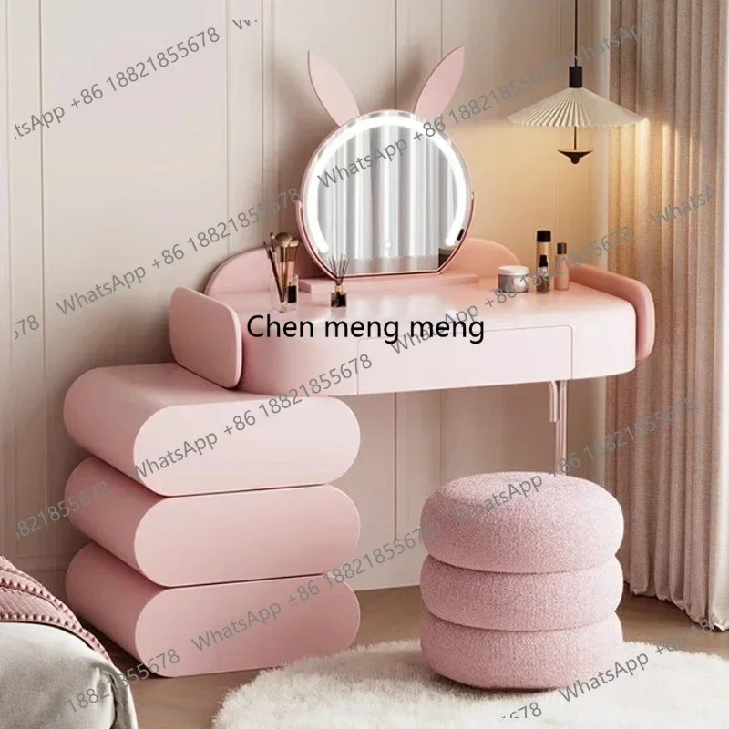 Home Bedroom Furniture Modern Pink Princess Makeup Table Dresser Makeup Vanity Desk Toiletries Dressing Table Dressers Drawers
