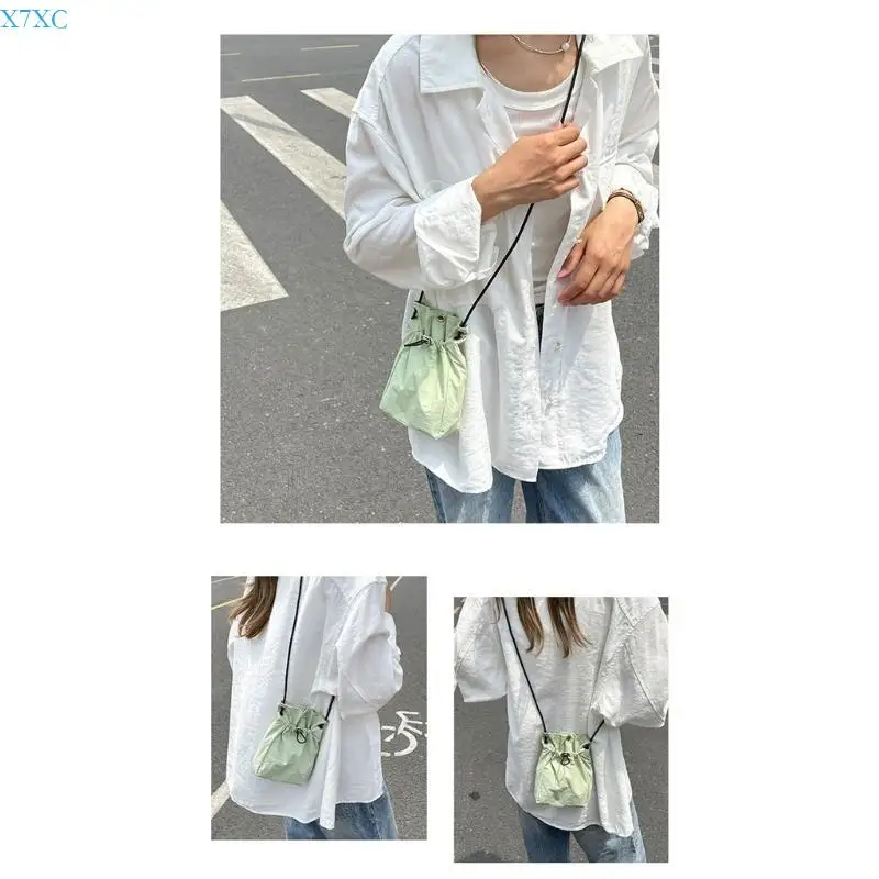 X7XC حقيبة هاتف كتف بسيطة مقاومة للماء للرجال والنساء بلون سادة ومطويات برباط #5