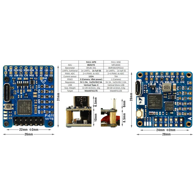 MATEKSYS F411-WTE BMI270 Baro OSD Dual BEC 132A Current Senor 2-6S INAV Flight Controller for RC Airplane Fixed-Wing