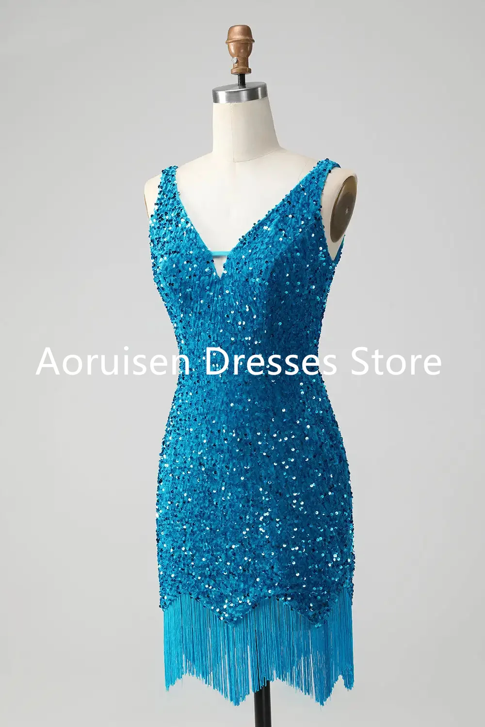 

Sparkly Sage Bodycon V Neck Sequin Short Homecoming Dress with Tassel Sexy Sleeveless فساتين سهرةvestidos de noche elegante 2024