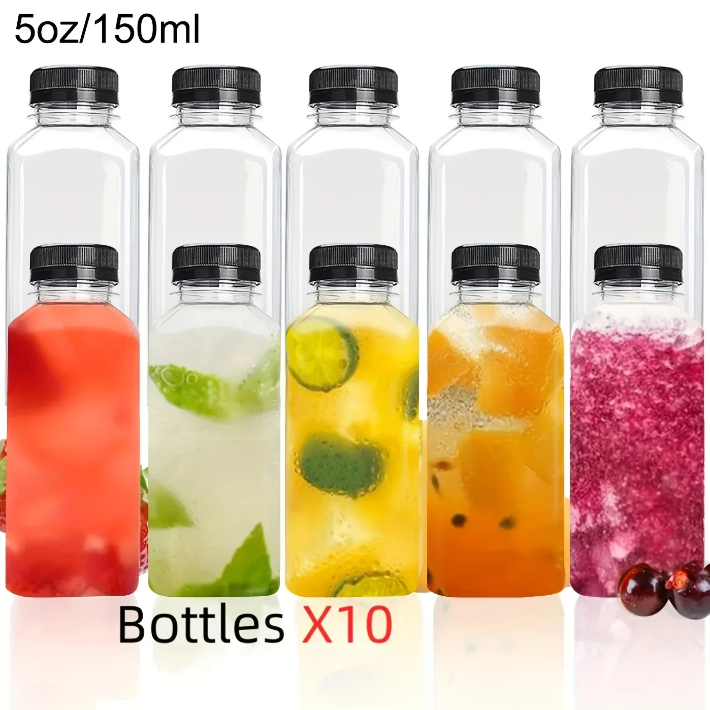 

5/10pcs Leak-Proof Clear Plastic Juice Bottles-Perfect For Juicing Smoothies, Milk Homemade and Other Beverages Portable for Out