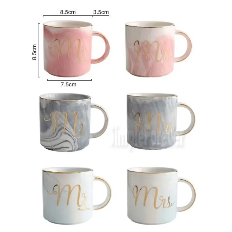 Wholesale Marble Ceramic Mug Creative Coffee Cup Multi Color Mr and Mrs Tea Cups