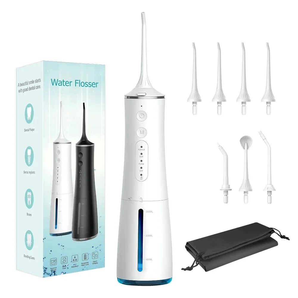 

Water Dental Flosser Cordless for Teeth Cleaning,4 Modes Oral Irrigator 300ML Braces Flossers Cleaner Rechargeable Portable IPX7