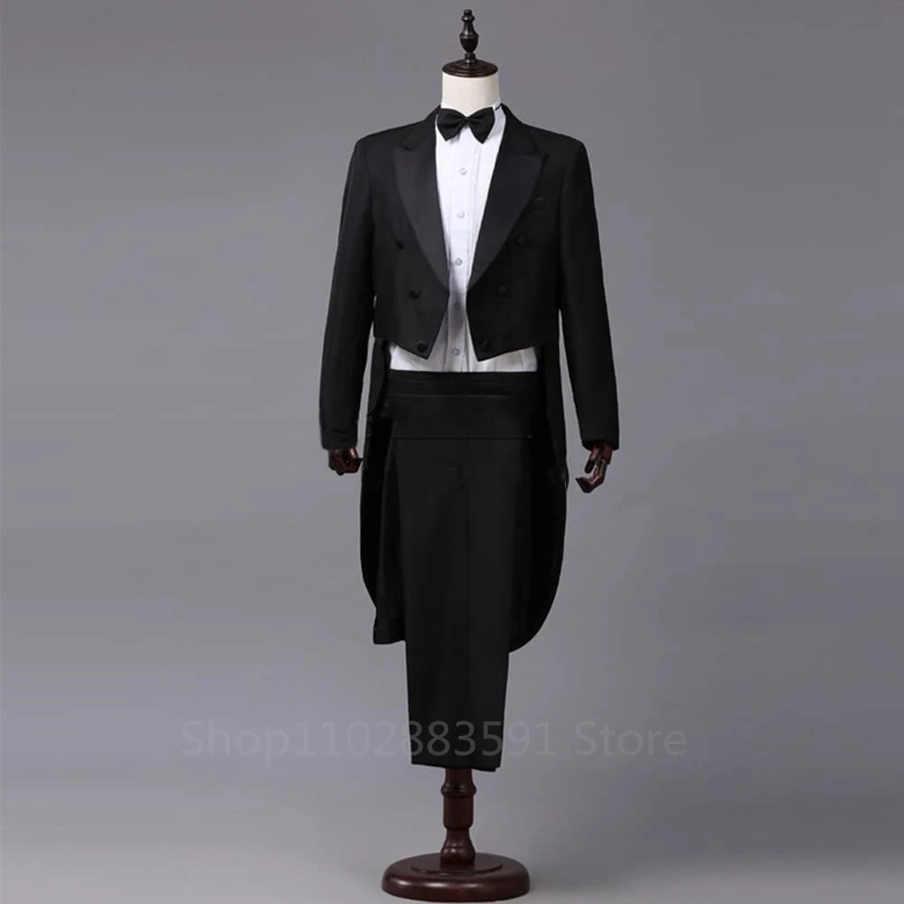 Men Tuxedo Suits Slim Fit Formal Magician Costume Tailcoat Jacket Musician Blazer pants Prince Party Blazer Embroidery Court