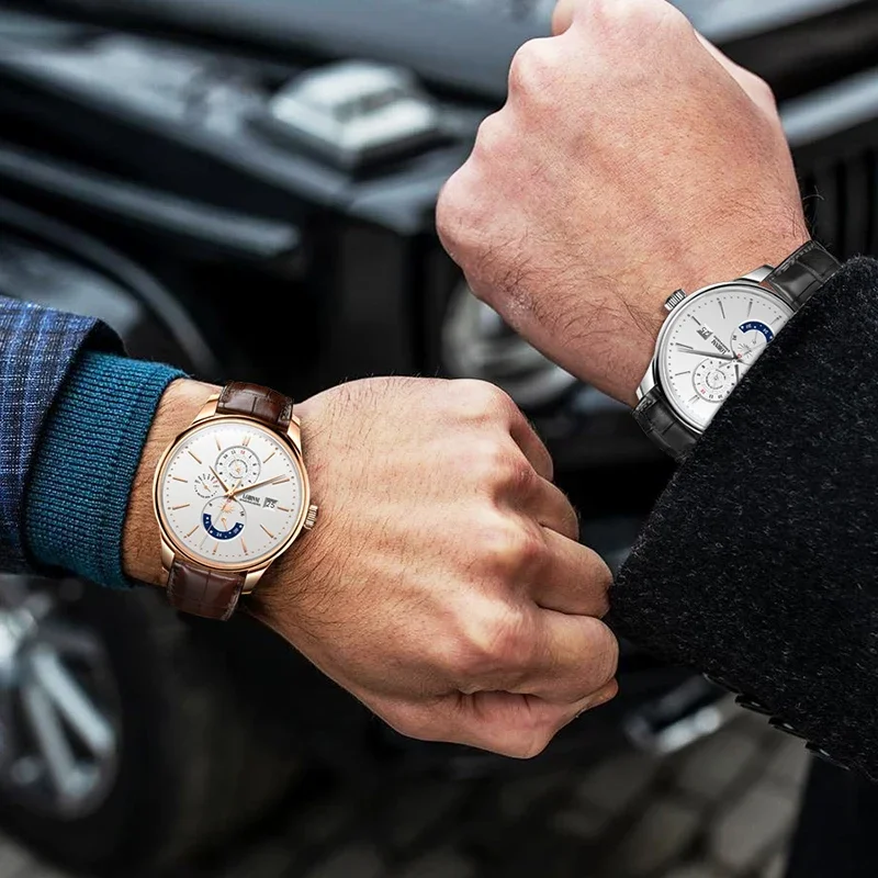 LOBINNI New Design Genuine Leather Wrist Watch Mechanical 40mm Auto Movement Self Winding Automatic Watches Man