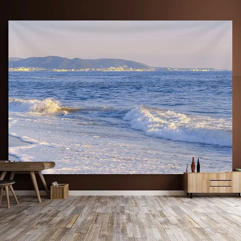 

Serene Seaside Waves Tapestry, Coastal Sunset View Wall Hanging for Home Decor