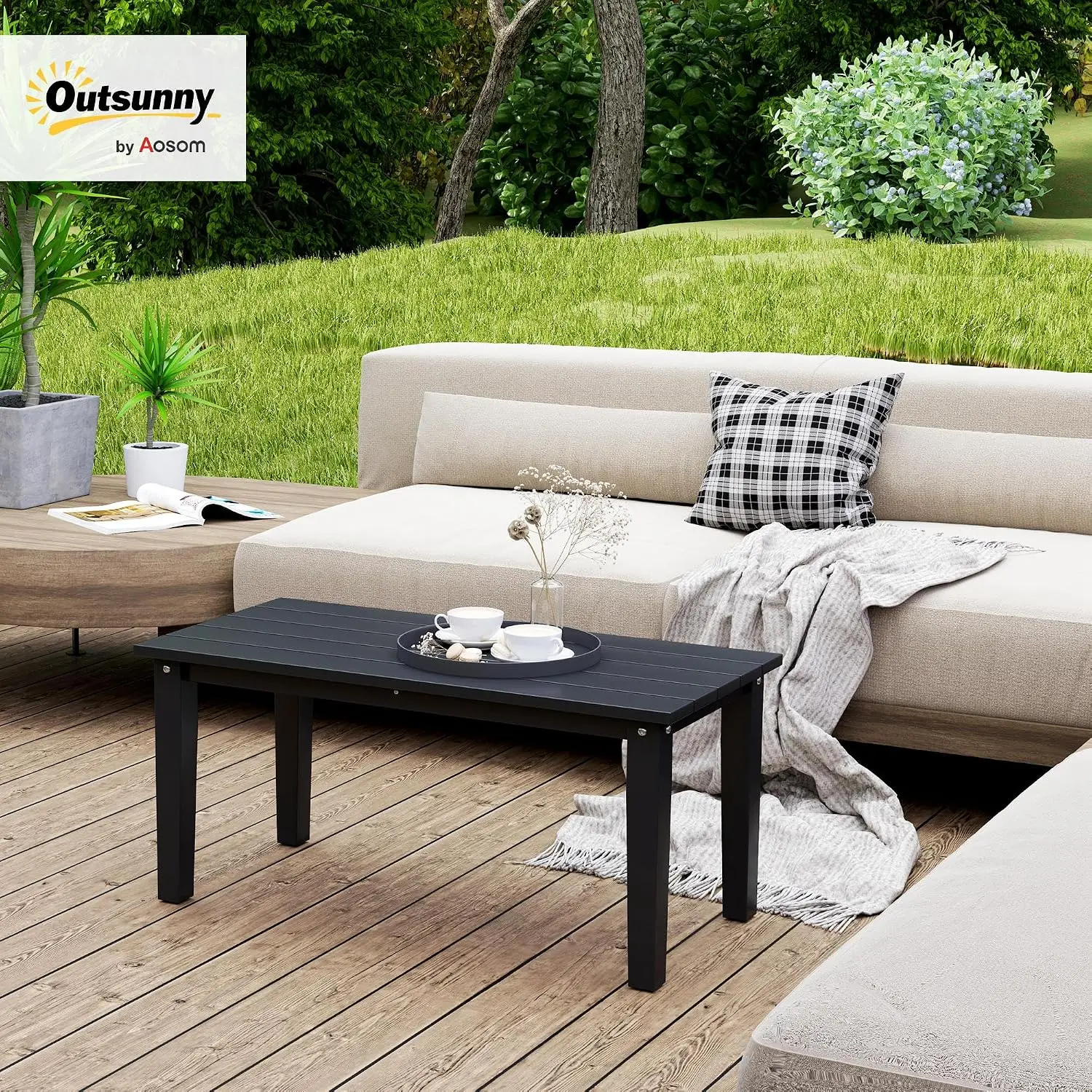HDPE Outdoor Coffee Table, All-Weather Rectangle Patio Coffee Table, Plastic Outdoor Patio Table with Slatted, Customized