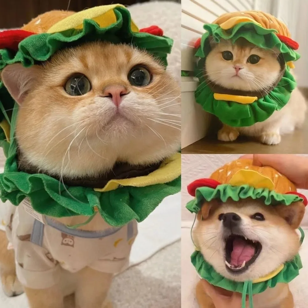 Cute Hamburger Pet Burger Hat Cross Dressing Cosplay Dog Costume Hat Adjustable Funny Puppy Accessories Halloween Dress Up
