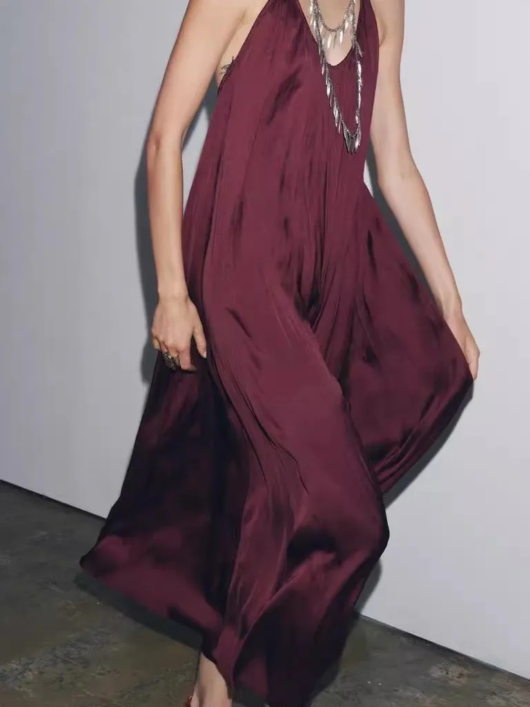 Zijde Satijn Bal Strap Dr Dames Losse Taille A-lijn Rok V-Ne Svel Casual Sle Zomer Faion Pendelen