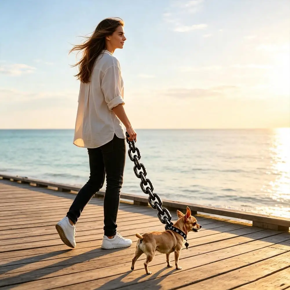 Lightweight Dog Leash Small Dog Chain Leash Big Chain Dog Leash with Paw Print Handle Oversized Lightweight Faux for Puppies