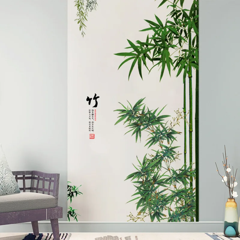 Green Leaves Bamboo Wall Stickers for Living Room Bedroom PVC Wall Decals Kids Room Home Decoration Stickers Murals Decor