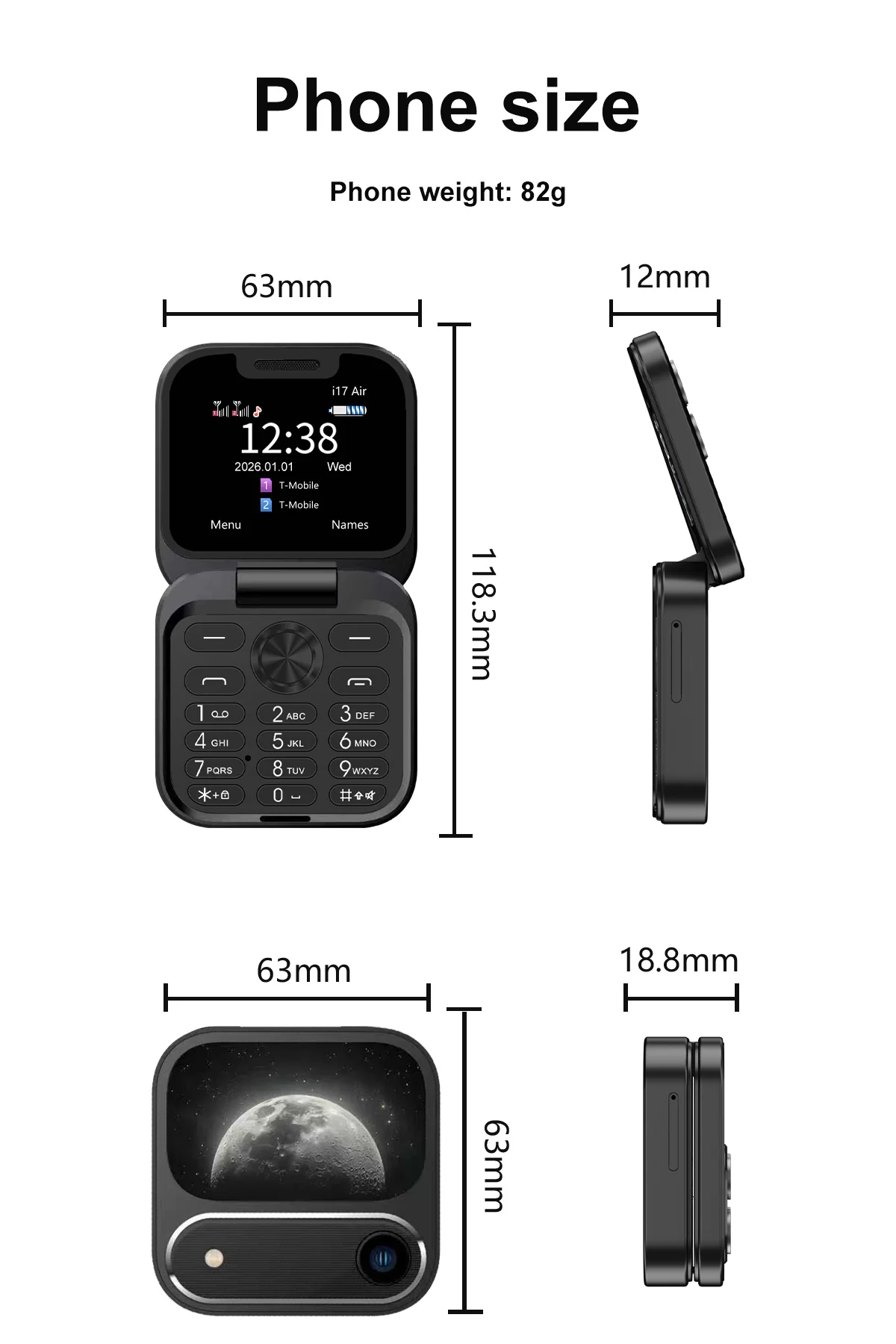 SERVO I17 AIR Small Flip Mobile Phone Bluetooth Dialer Magic Voice Blacklist FM Flashlight Dual SIM Standby Mini Fold Cellphones