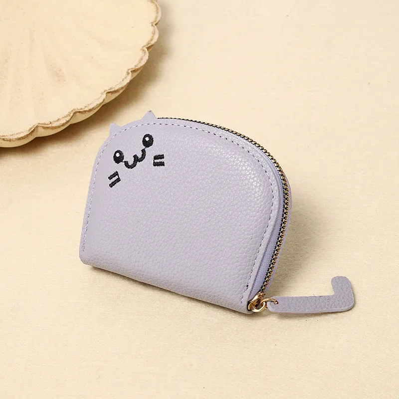 Petit sac à cartes chat mignon pour filles, portefeuille à fermeture éclair, porte-monnaie multi-fentes, mode étudiante, nouveau