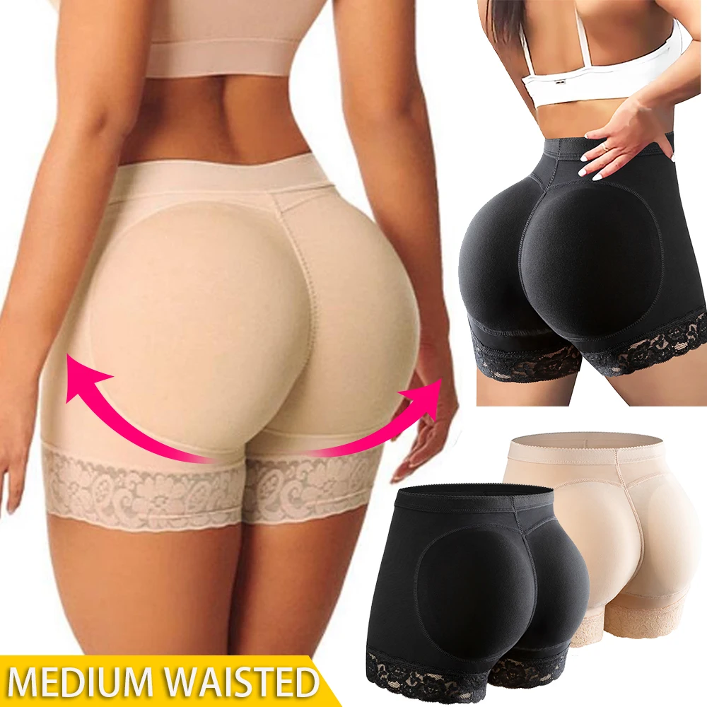 Women High Waist Lace Butt Lifter Body Shaper Tummy Control Panties Boyshort Pad Shorts Hip Enhancer Shapewear