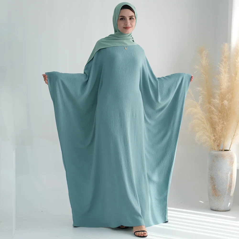 Abaya Hijab Set Muslim Women Butterfly Sleeves Dress Built-in Belt+Long Scarf Islamic Clothing Dubai Turk Modest Outfit Ramadan