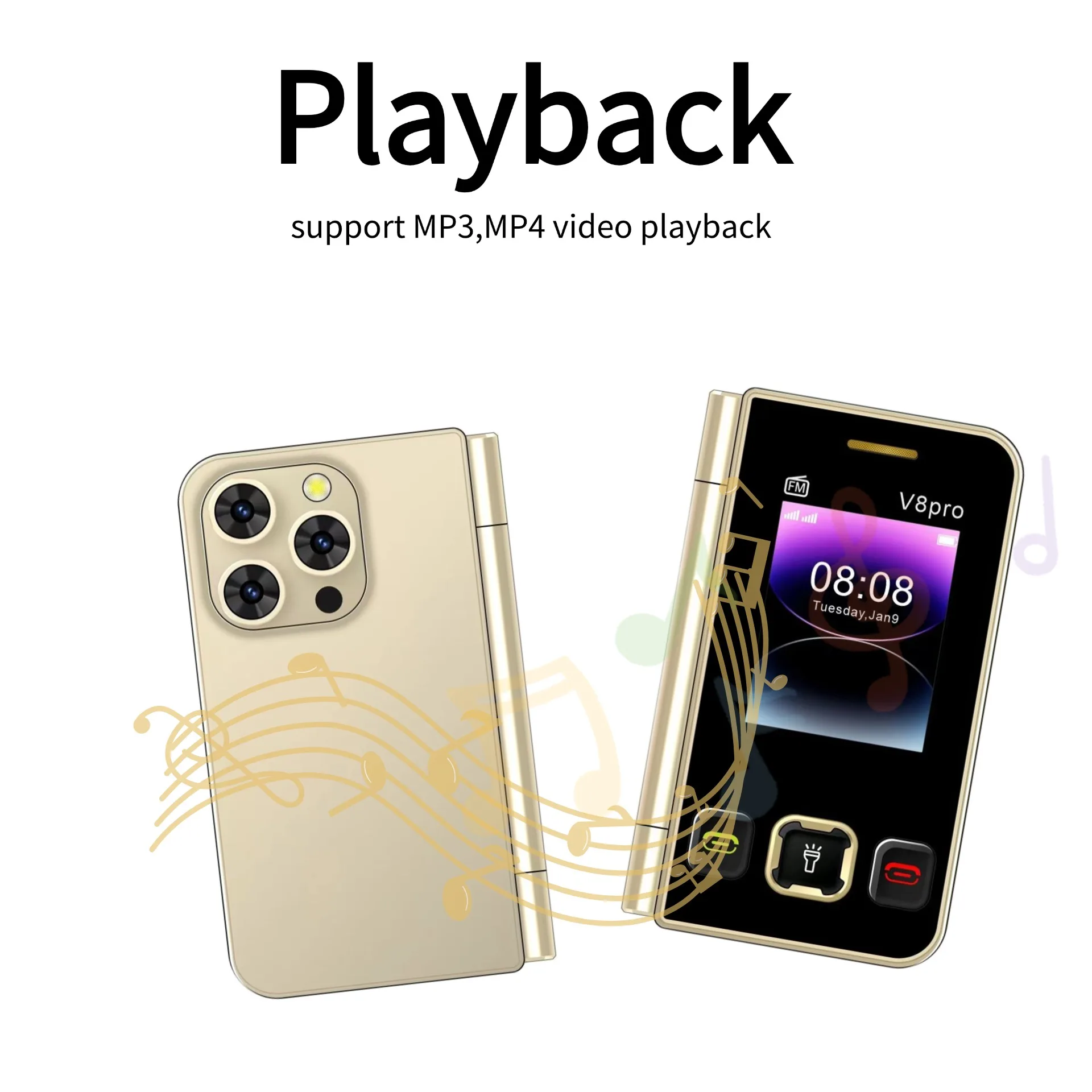 Two Screen Folding Pocket Phone Dual Sim Large Push-Button Double Torch Blacklist Bluetooth Mini Thin Palm Budget Moile For Kids