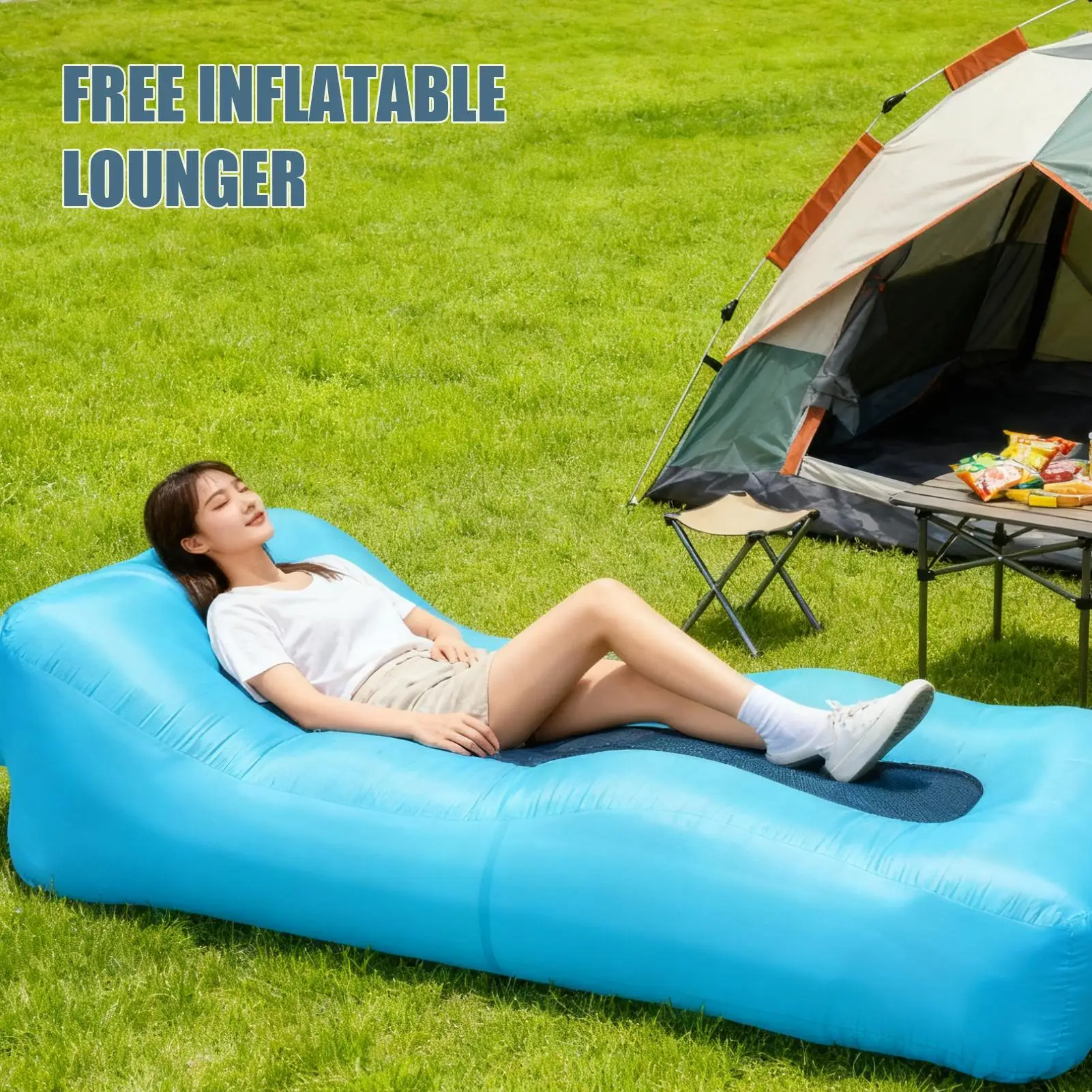 No-Pump Inflatable Sofa Self-Inflating Air Couch Portable Blow Up Lounger for Beach, Camping, Backyard, Indoor Movie Night