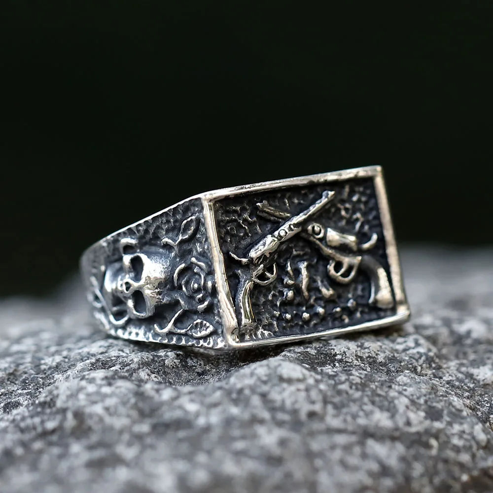 2023 neue Herren 316l Edelstahl Ringe Punk Rock Gothic Pistole Schädel Ring für Jugendliche Modeschmuck für Geschenk versand kostenfrei