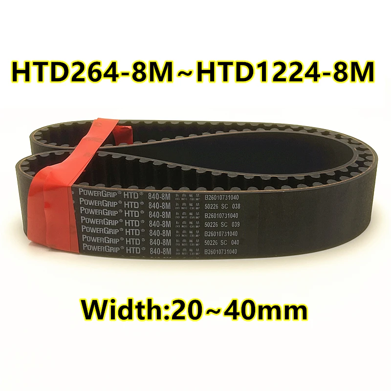 PowerGrip HTD 8M Timing Belts Pitch 8mm High Torque Curved Tooth Neoprene Rubber Glass Fiber Core Drive Belt 264-8M~1224-8M