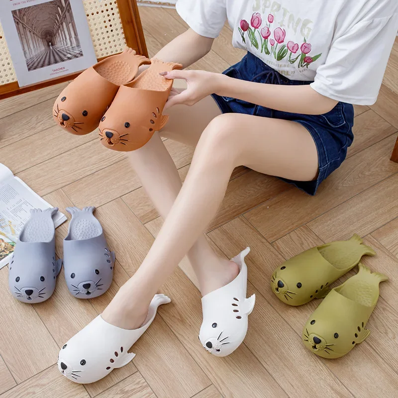 PVC Slippers Fashion Parent-child Seal Baotou Male Cartoon Girl Sandals Couple Bathroom Can Wear Shoes Outside Casual 2023