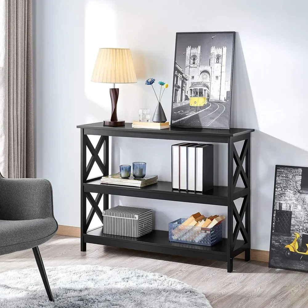 Teion Stands & Entertainment Centers with 3 Tier Storage Shel TV Stand or Living Room, Black
