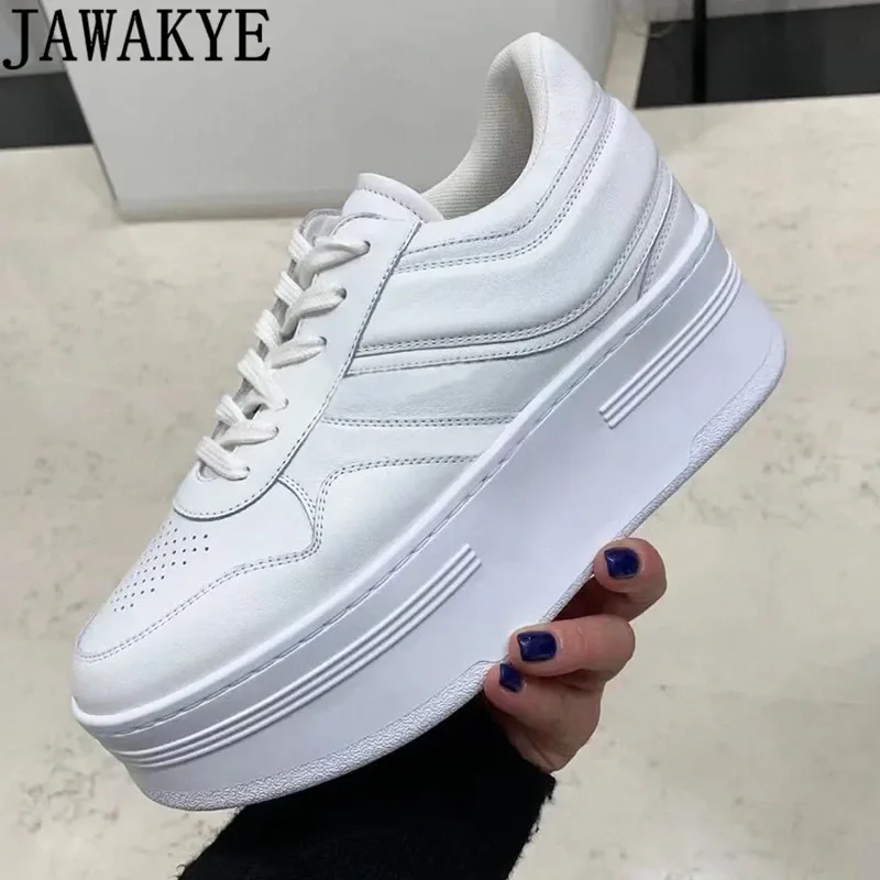 Genuine Leather White Sneakers Height Increasing Platform Vulcanized Shoes Luxury Designer Thick Sole Tennis Shoes Women