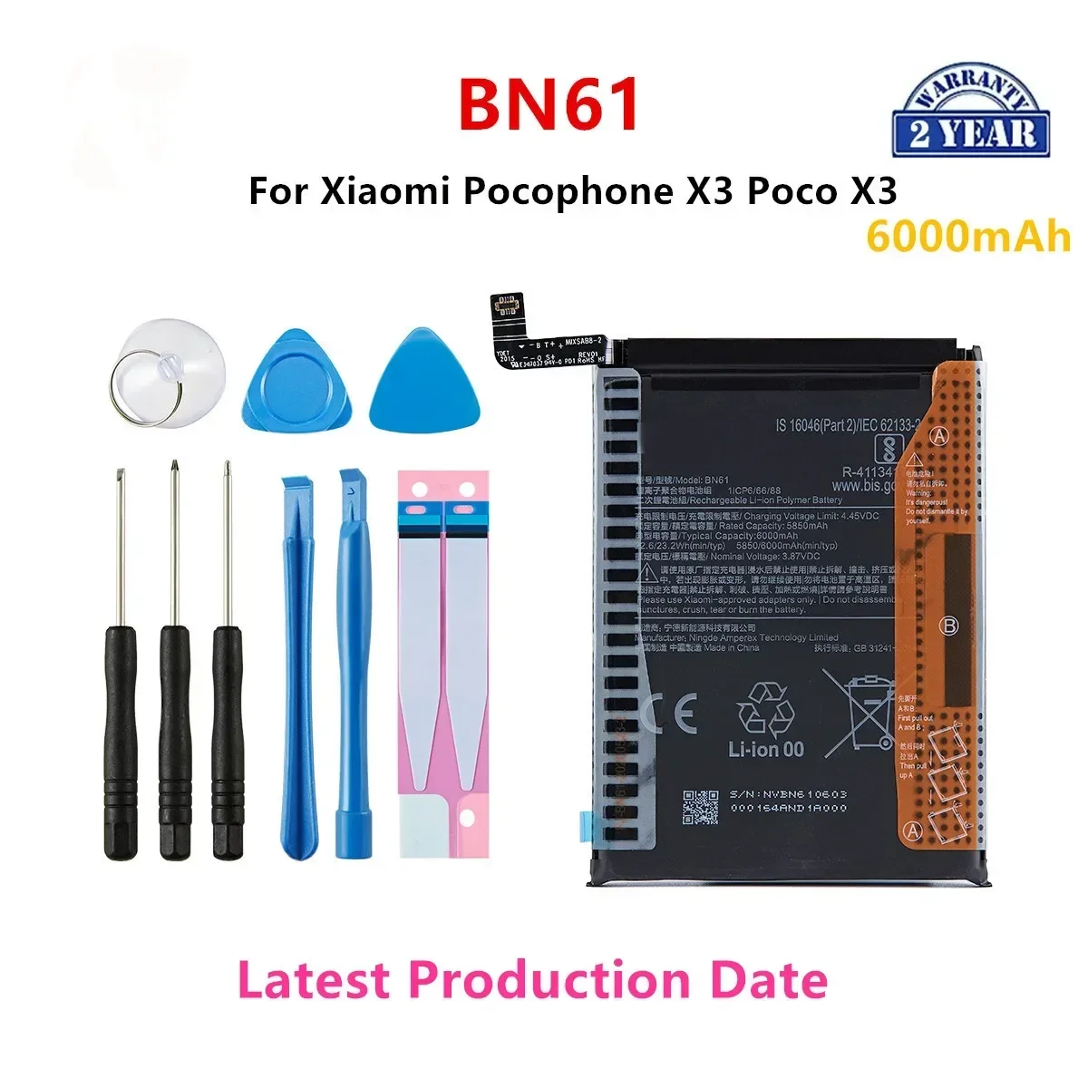 Brand New  BN61 6000mAh Battery For Xiaomi   Pocophone X3 Poco X3  Phone Replacement Batteries+Tools