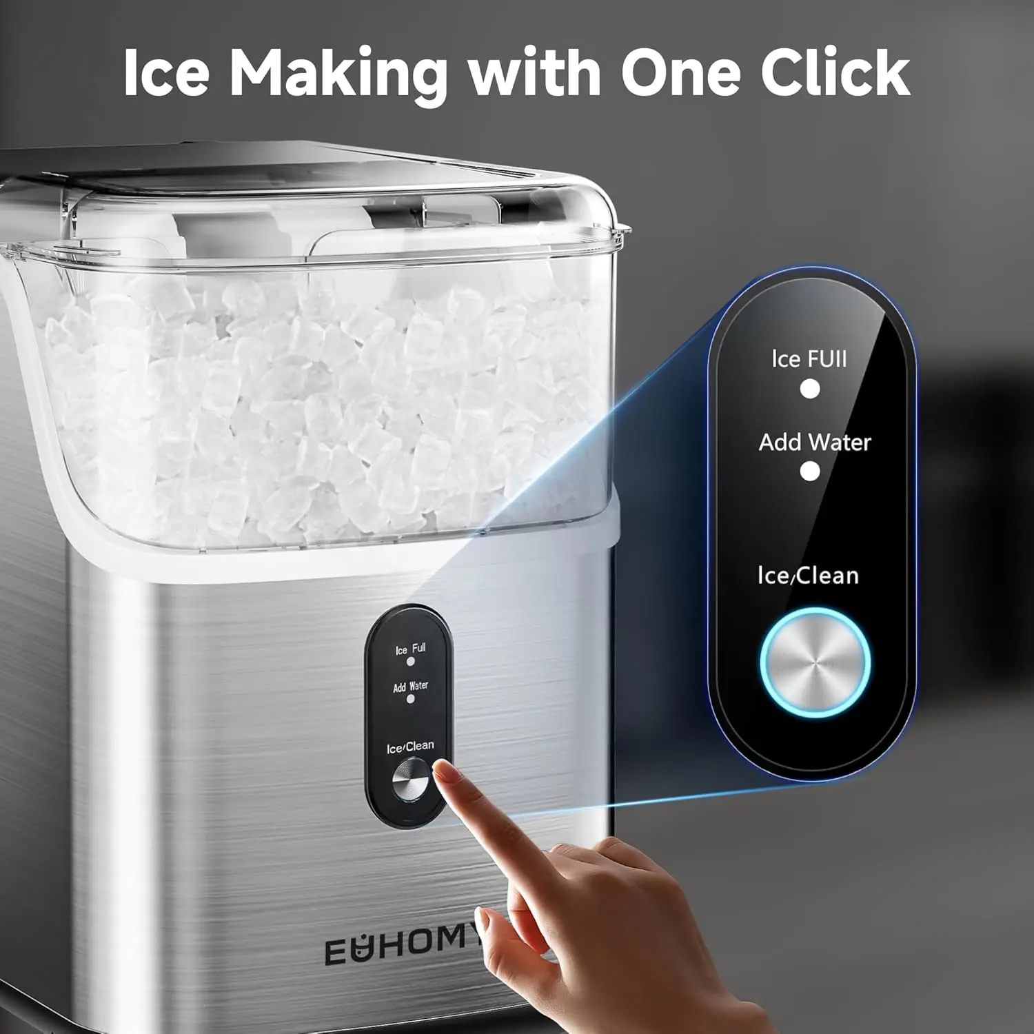 Nugget Ice Makers Countertop, Pebble Ice Maker Machine with 34lbs/24H Soft Ice, Self-Cleaning Sonic Maker with Ice Scoop