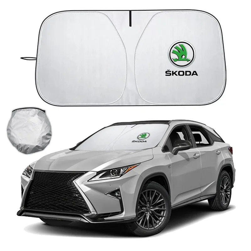 Car UV Protection Windshield Sun Visor Foldable Sun Shade Cover For Skoda Octavia Rapid Fabia Superb Kodiaq Scala Karoq Kamiq