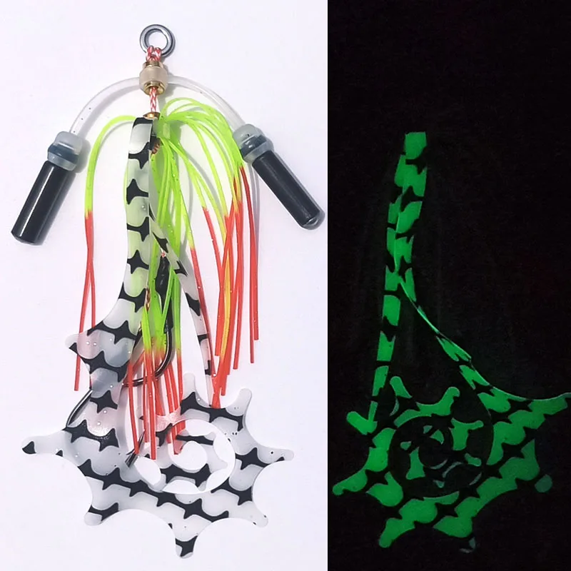 5PCs /bag 15#17# Soft Silicone Squid Skirt Assist Hook with Sound Bead Luminous Trolling Bait Saltwater Sea Fishing Accessories