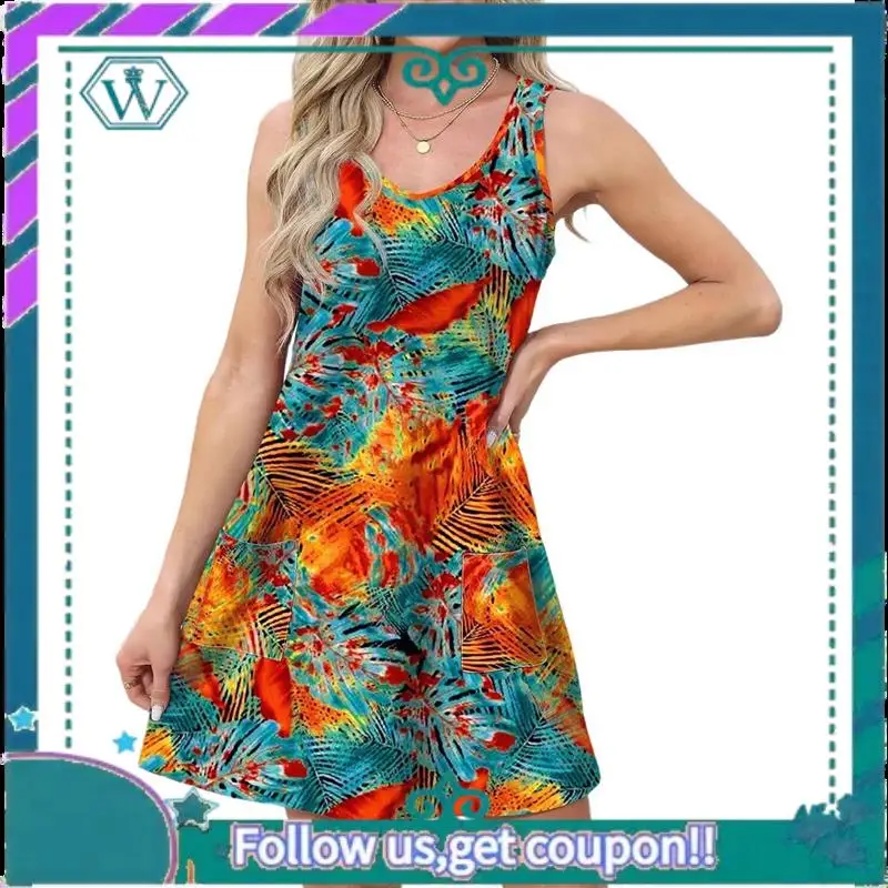 A09P Summer Dresses For Women Casual Sundress With Pocket Beach Cover Up Swimsuit