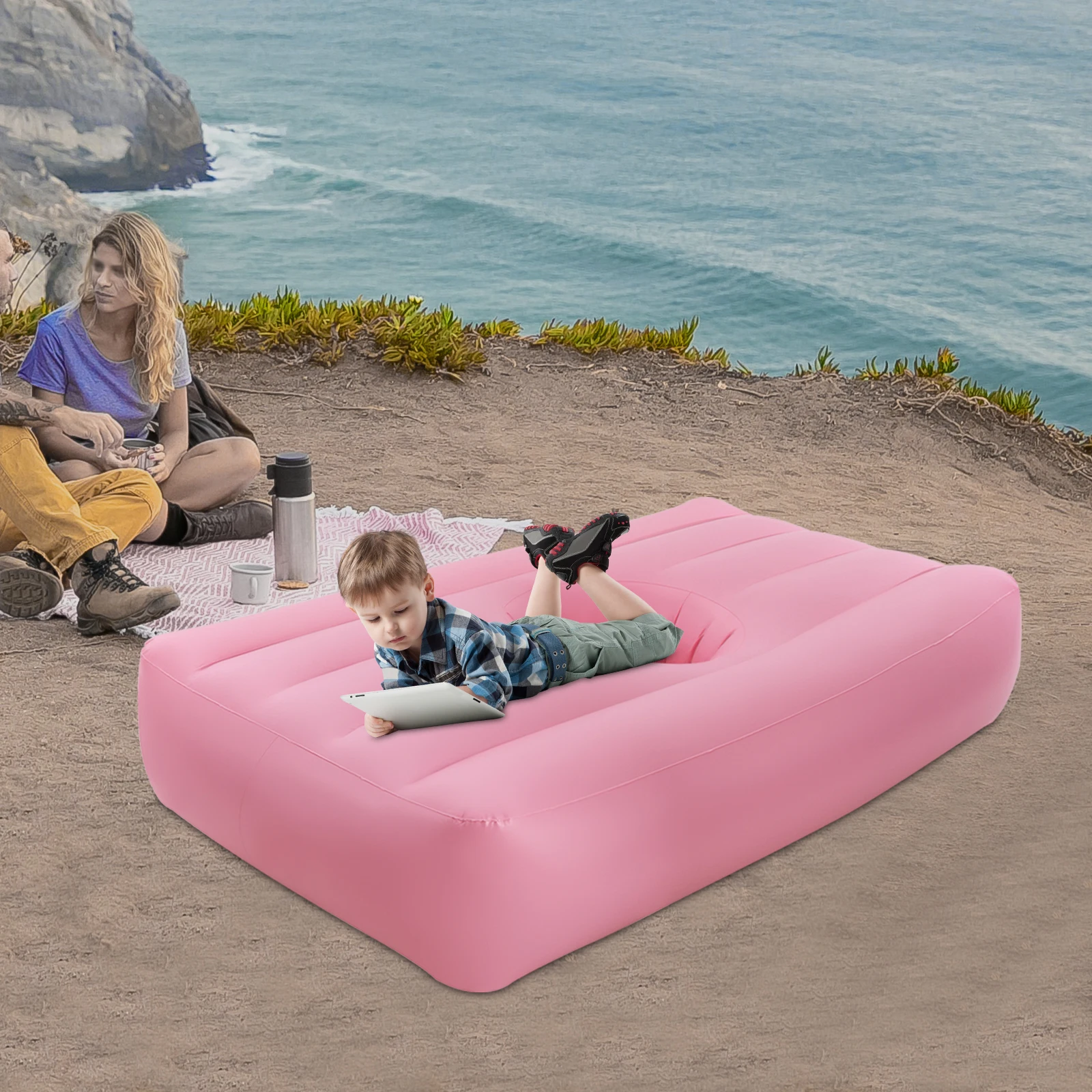 

Pink Post Surgery Recovery Inflatable Bed, 19in Central Hole with Electric Air Pump, for Recovery/Travel (US Plug)