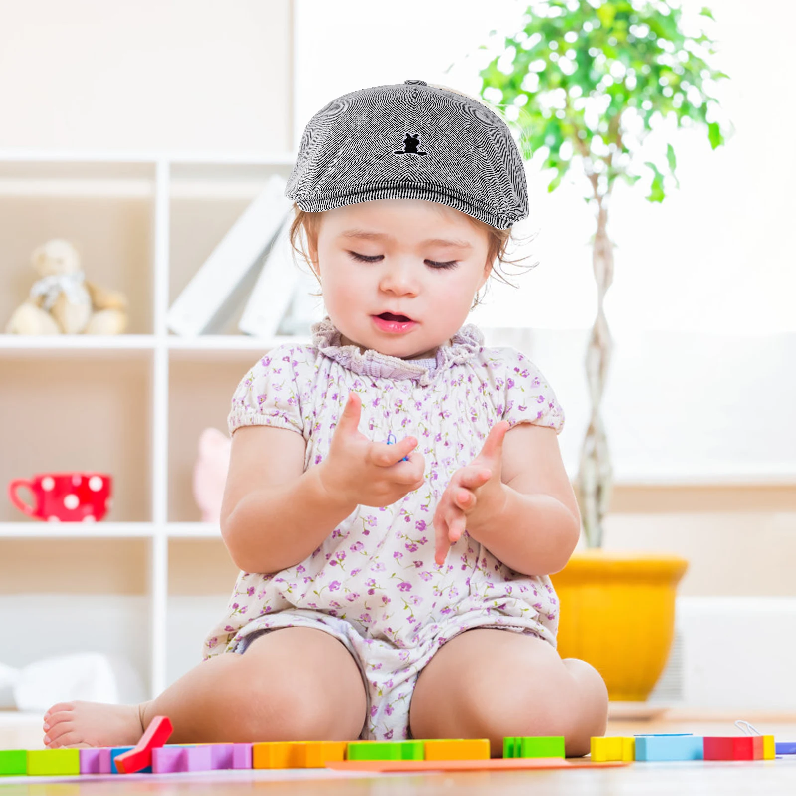 

Bunny Beret Child Hat Hood Infant Kid Cotton Baby Striped Beanie Kids Hats Girl Boy