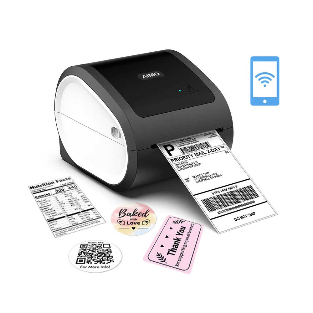 

AIMO D520 Thermal Shipping Barcode Label Printer 4x6 Roll Label Blue tooth with Desktop Direct Thermal Label Printer