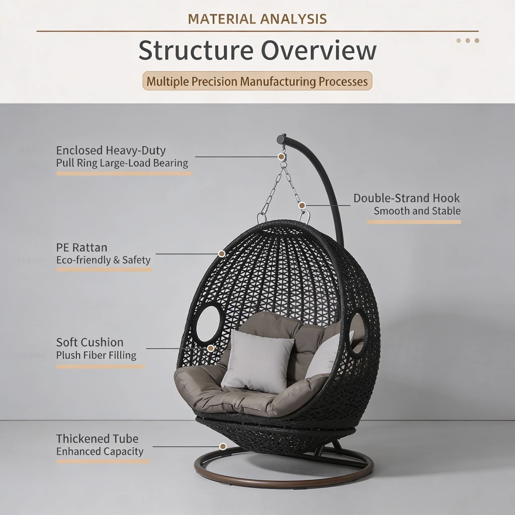 Modern Double Hanging Rattan Swing Chair & Egg Nest Hammock for Indoor/Outdoor Use Bedroom Balcony Patio Leisure - view 6