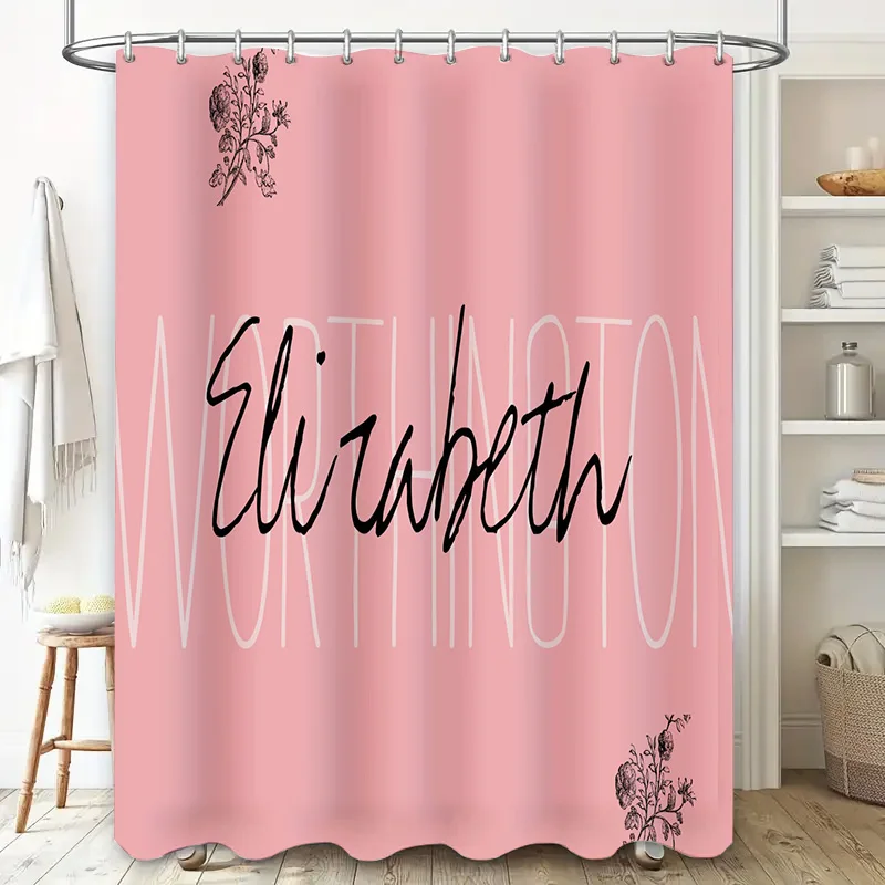 Elizabeth Personalized Shower Curtain with 'Washington' Print in Chic Pink for Modern Bathrooms Customizable Text Design Decorat
