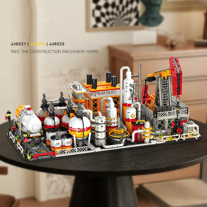 Arquitetura criativa 3 em 1 campo de óleo moc bloco de construção petroquímica planta trabalho tijolos de construção brinquedo coleção para presentes