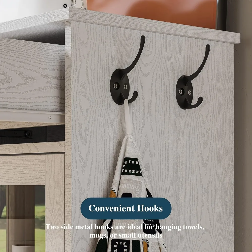 ANCTOR خزانة بوفيه جانبية حديثة مع خزانة بار النبيذ للتخزين رفوف مخرج طاقة مدمجة أبواب زجاجية خزانة جانبية للمطبخ B