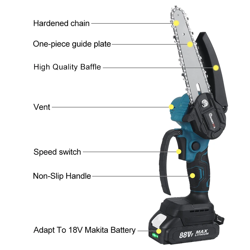 6 Inch Mini Electric Chain Saw Handheld Pruning Chainsaw Woodworking Electric Saw Cutting Tool For Makita 18V Battery