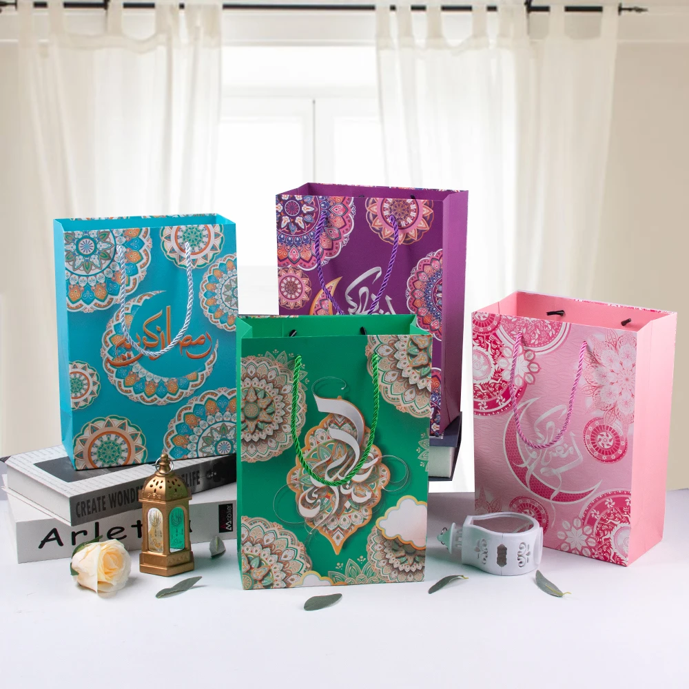 6pcs Ramadan Mubarak Paper Gift Bags Assorted Sizes Favors Bags with Handles Ramadan Bags for Gifts Wrapping Ramadan Kareem