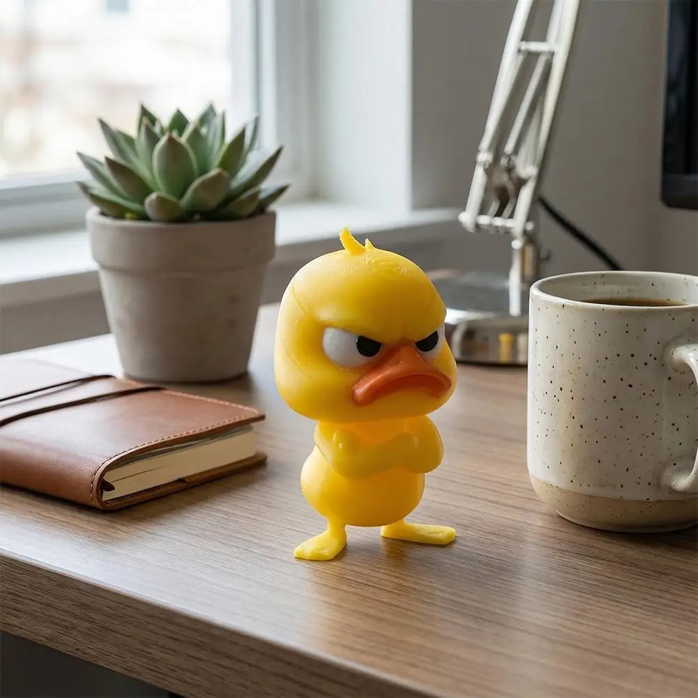 3D Printing Angry Yellow Duck Statue, Angry White Eyed Funny Duck, Humorous Indoor/outdoor Home Decoration And Car Decoration