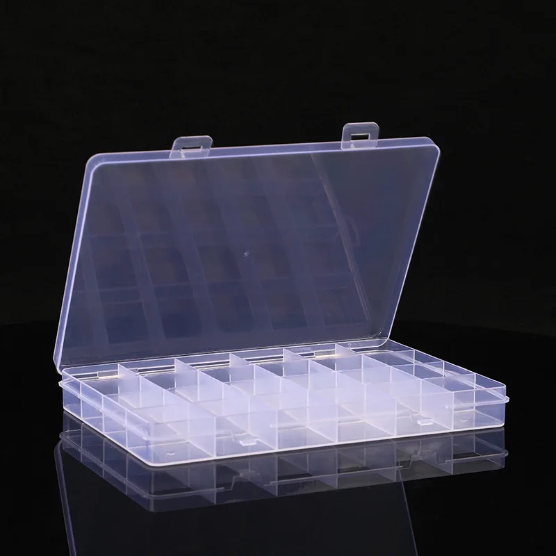 Caja de almacenamiento rectangular de plástico transparente de 24 rejillas para componentes de joyería, organizador de píldoras de cuentas, estuche