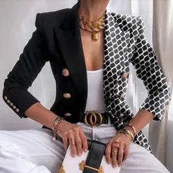 AliExpress Europe and the United States newwomen's jacketautumn and winter print small suit fit fashionshort double-breasted top