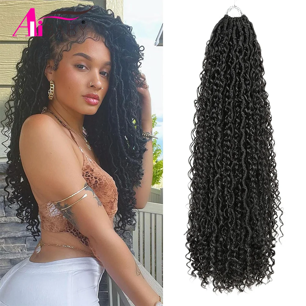Goddess 26inch Synthetic Faux Locs Crochet Hair for Black Women Long Crochet Hair Boho Style Locs River Hair with Curly Ends