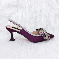 New Fashion Sexy Handmade Pointed Toe High Heels Foot Feeling Comfortable Leather Sole Rhinestone Embellished Elastic Strap