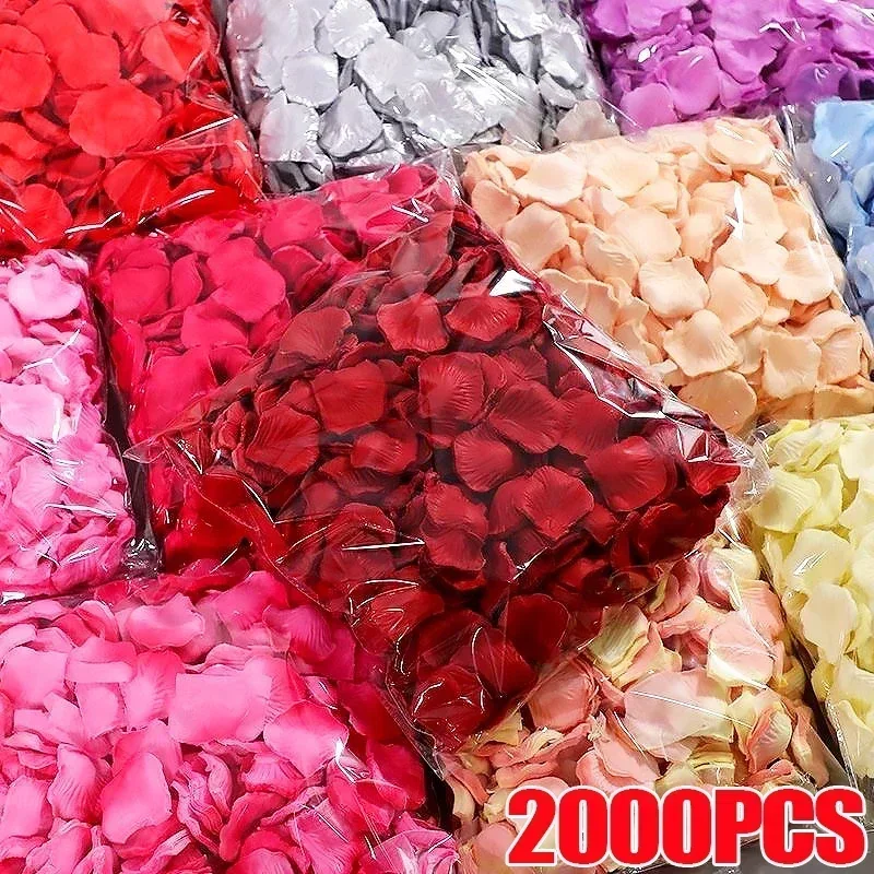 2000/100pcs Artificial Rose Petals Flowers Colorful Silk Roses Fake Petal for Romantic Valentine Day Wedding Party Favors Decor